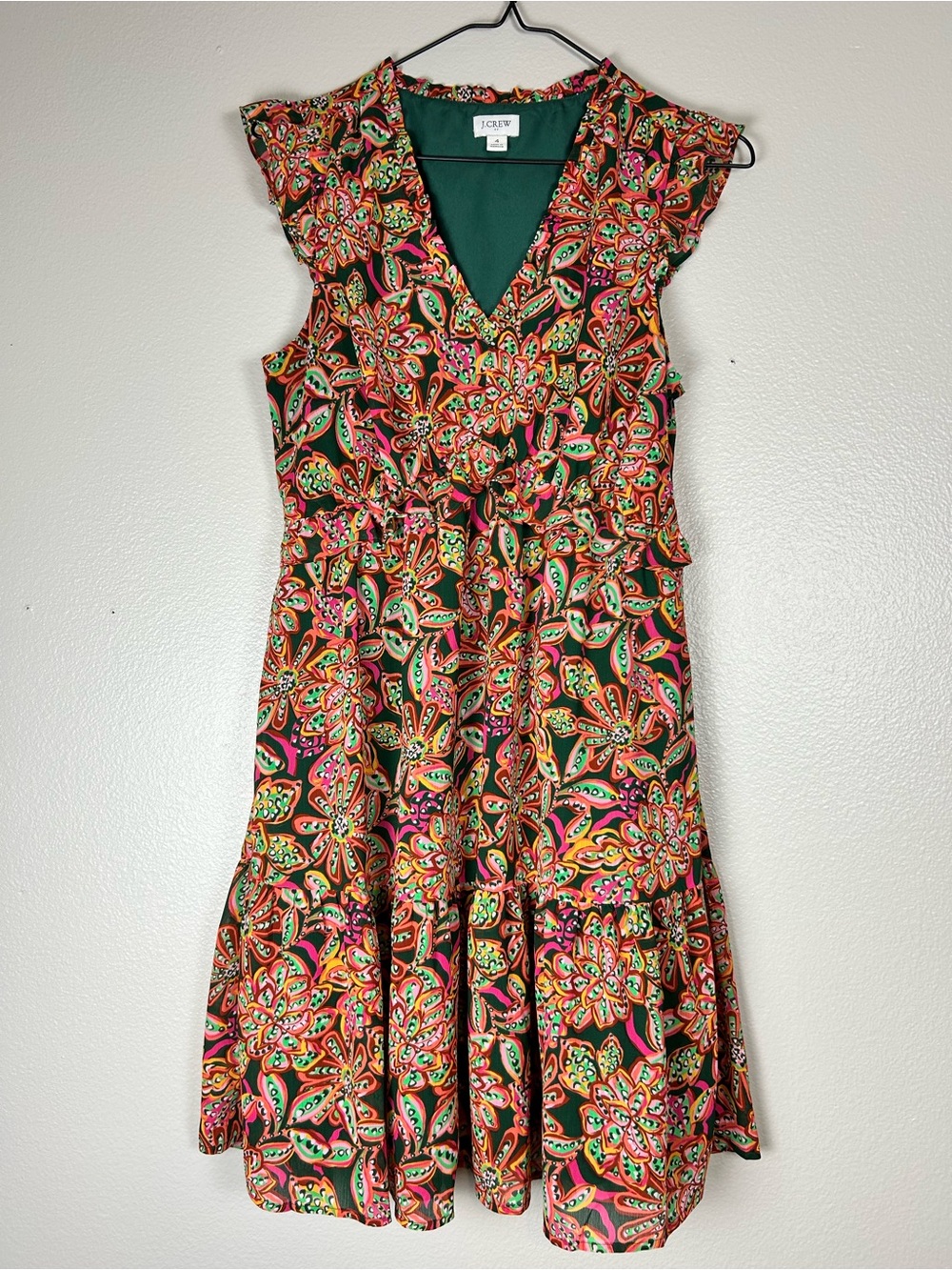 JCrew Factory Sleeveless V-Neck Floral Fit & Flare Dress in Multi-Color